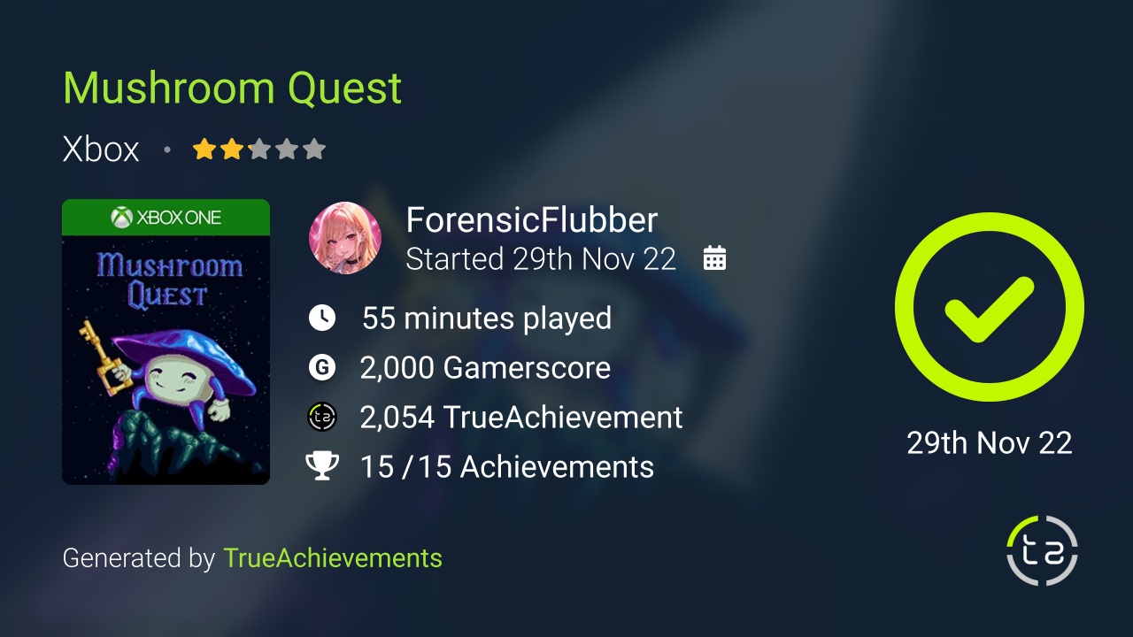 Mushroom Quest achievement summary